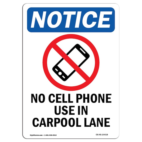 Signmission OSHA Sign, 10" H, Rigid Plastic, No Cell Phone Use Sign With Symbol, Portrait, V-14418 OS-NS-P-710-V-14418 - main